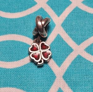 Pandora Retired Sterling Silver Pink Enamel Four Leaf Clover Dangle Charm